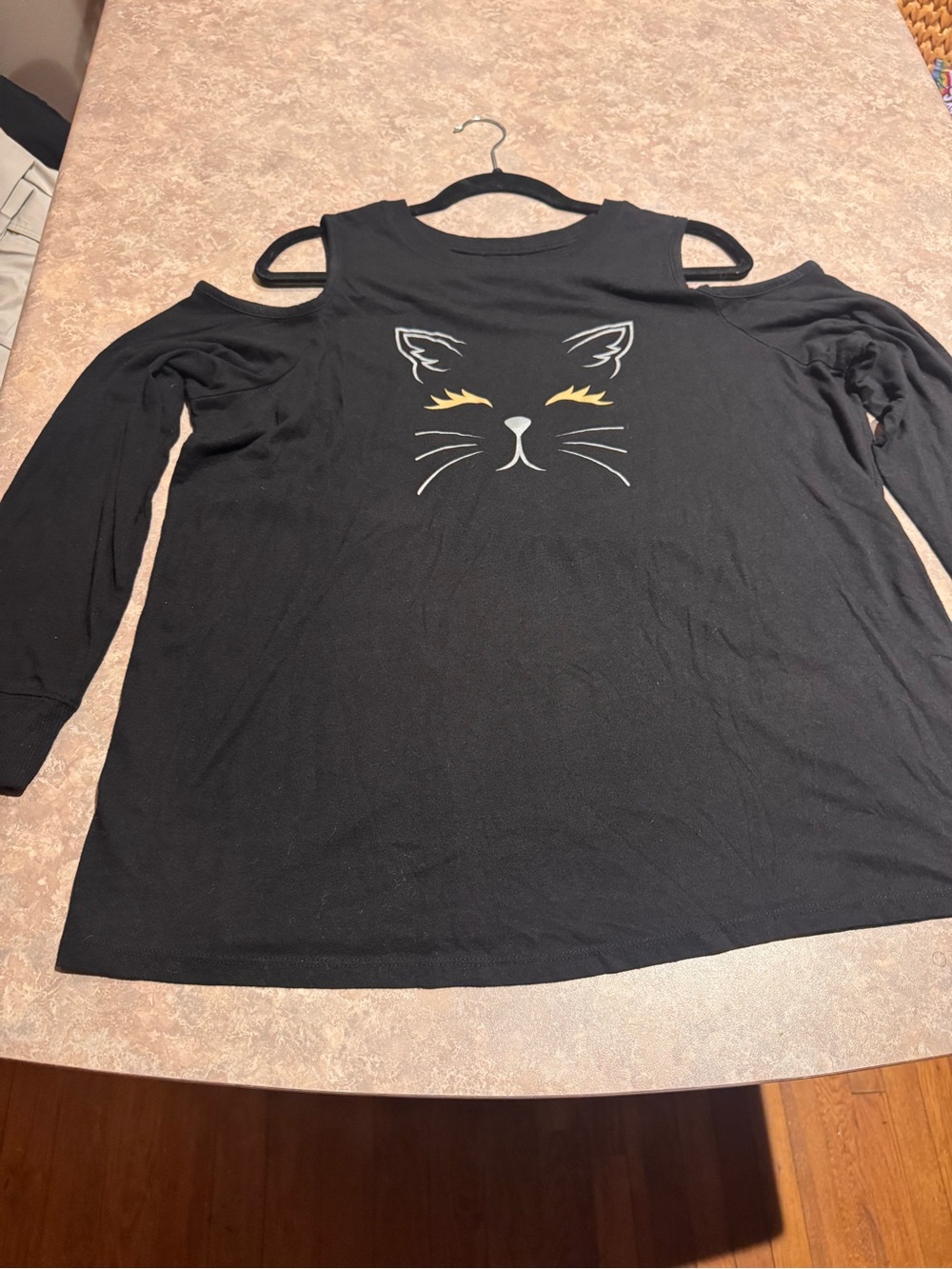torrid Black Cold-Shoulder Cat Face Long Sleeve Tee Halloween